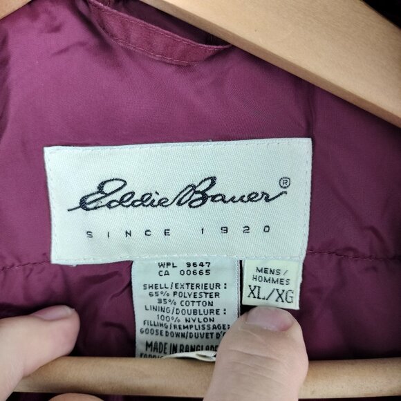 Eddie Bauer Goose Down Jacket Men Sz XL Green Winter Puffer Bomber Ski Coat Zip - Picture 10 of 16